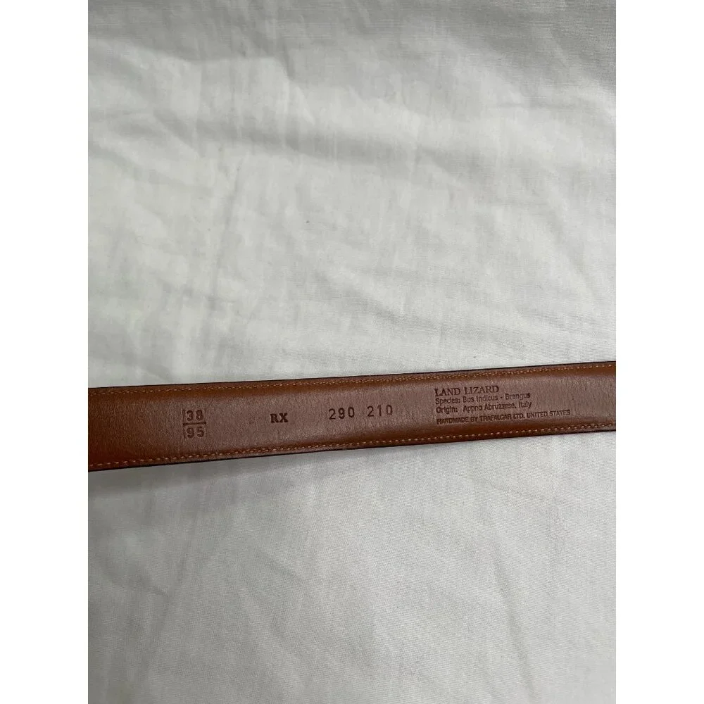 Trafalgar Brown Land Lizard Leather Belt Size 38 Handmade In Italy